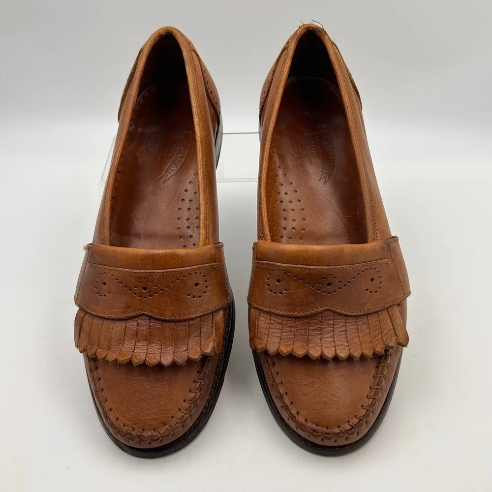 VTG Thornton Bay Kiltie Loafers Men 10 Brown Leather Brogue Made in Italy Preppy